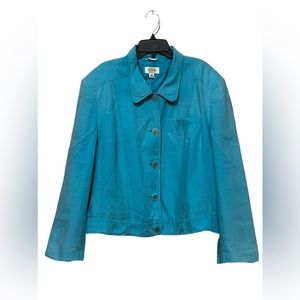Talbots Sky Blue Button Up Blazer 100% Irish Linen Sz 20W Built In Shoulder Pads
